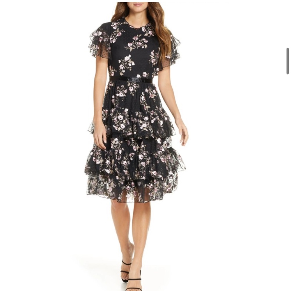 Rachel Parcell Embroidered Tiered Mesh Dress XL